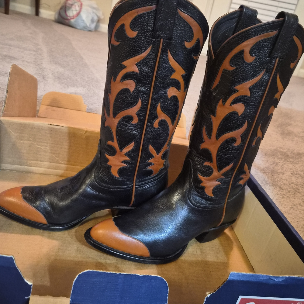 Tony Lama Rodeo Ranchwear Nashville Black and Tan Western Cowgirl Boots